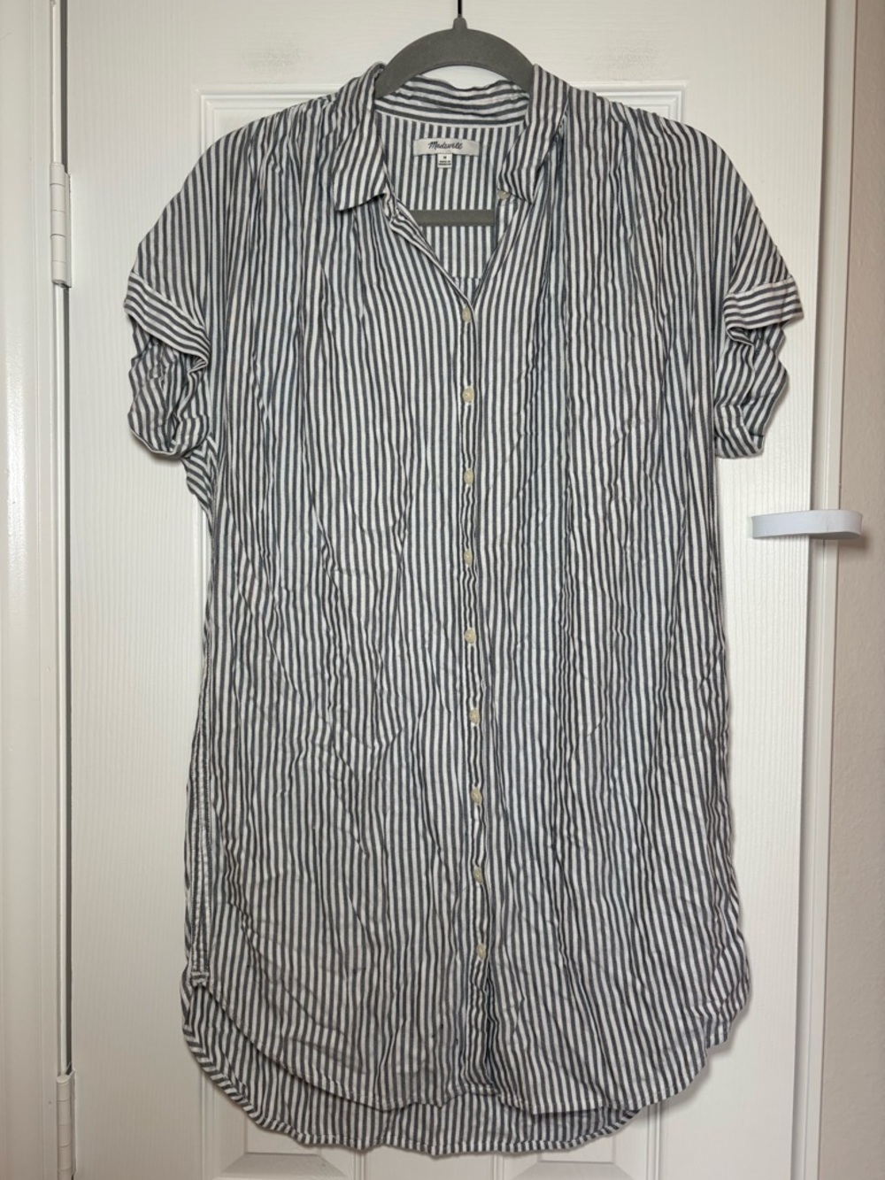 Striped Button-Front Mini Dress in Black and White